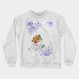 Girl with Flower - Beautiful Floral Portrait Print Crewneck Sweatshirt